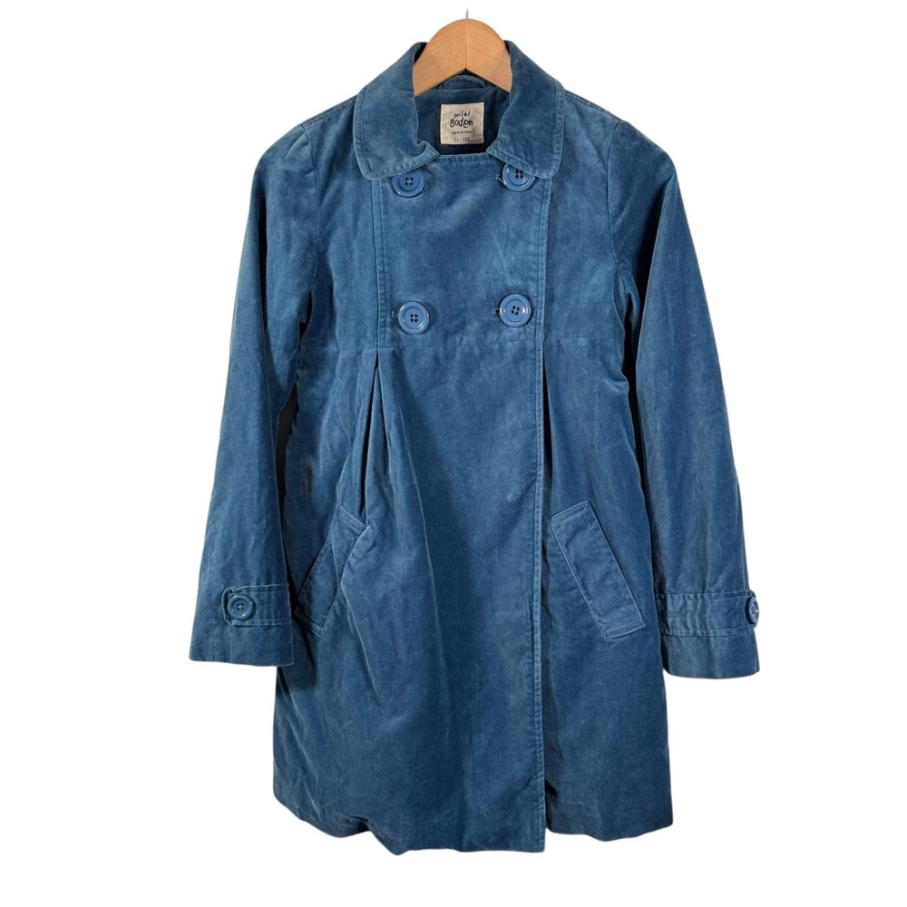 Mini Boden Teal Blue Velvet Pea Coat Girls Size 11-12Y Double Breasted Cotton